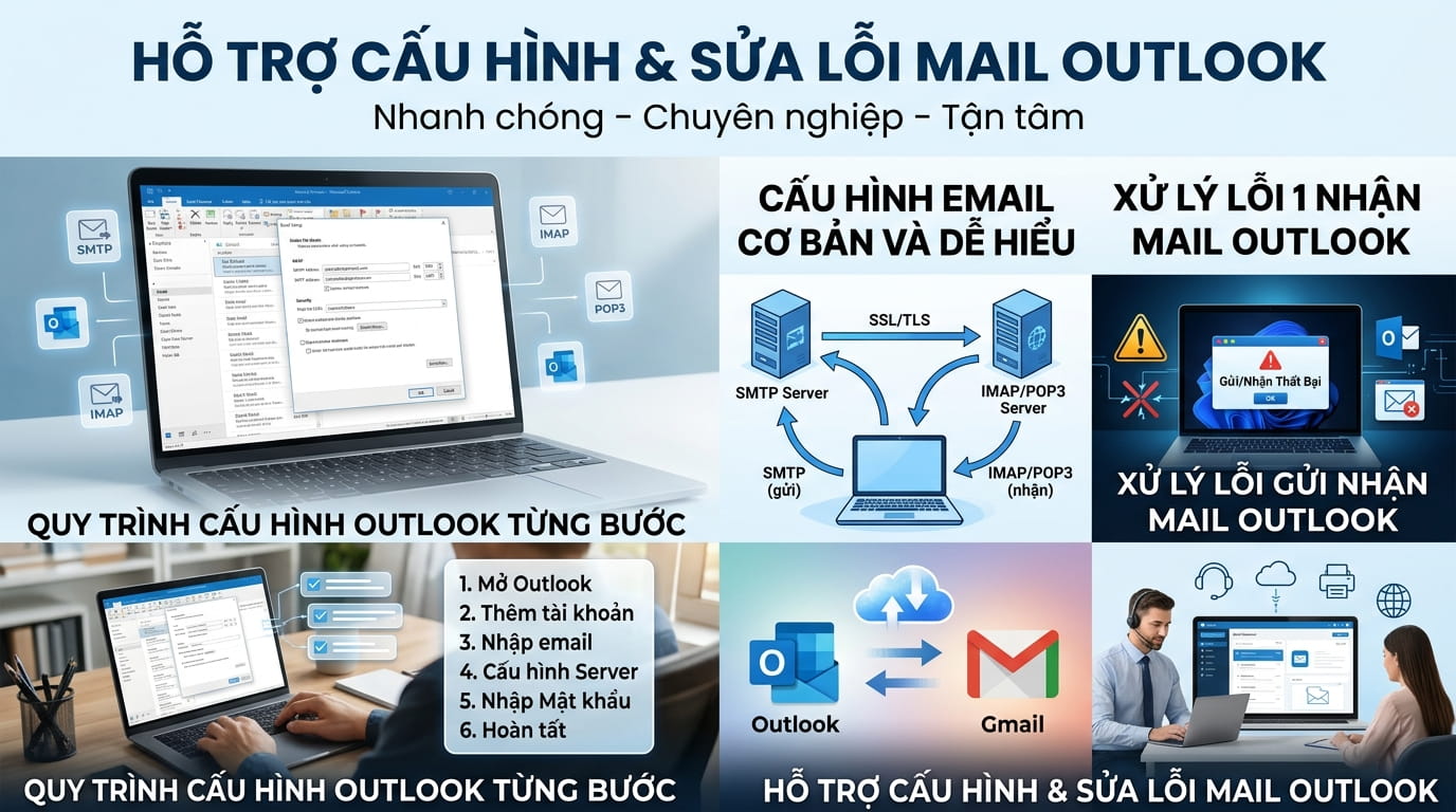 Hướng dẫn chi tiết các cách cấu hình và sử lý lỗi phổ biến trong mail outlook
